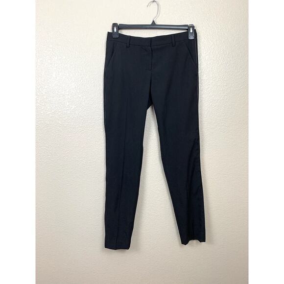 Theory Tassa Slim Trouser Pant Size 4 Black Side Zipper Mesh Wool Blend - Picture 1 of 6